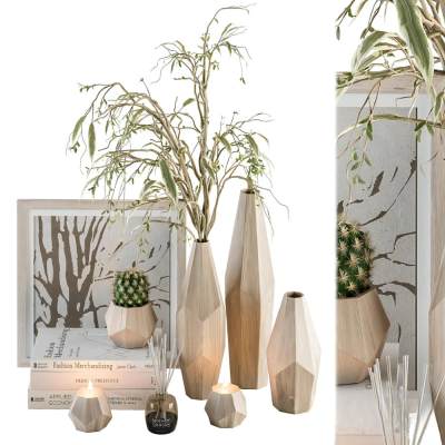 现代绿植花瓶书籍烛台摆件